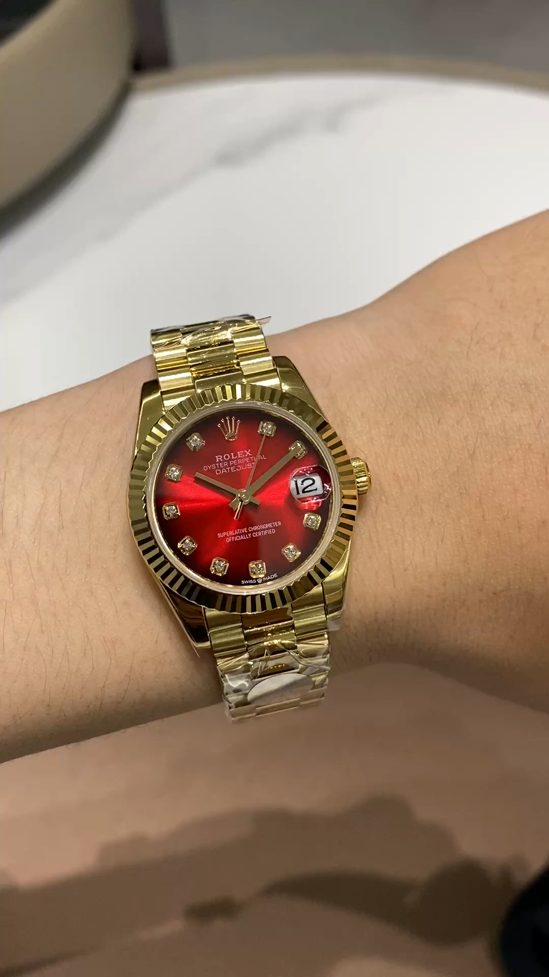 Replica Rolex Datejust 278278-0049 Red Ombré Dial 31 President Strap