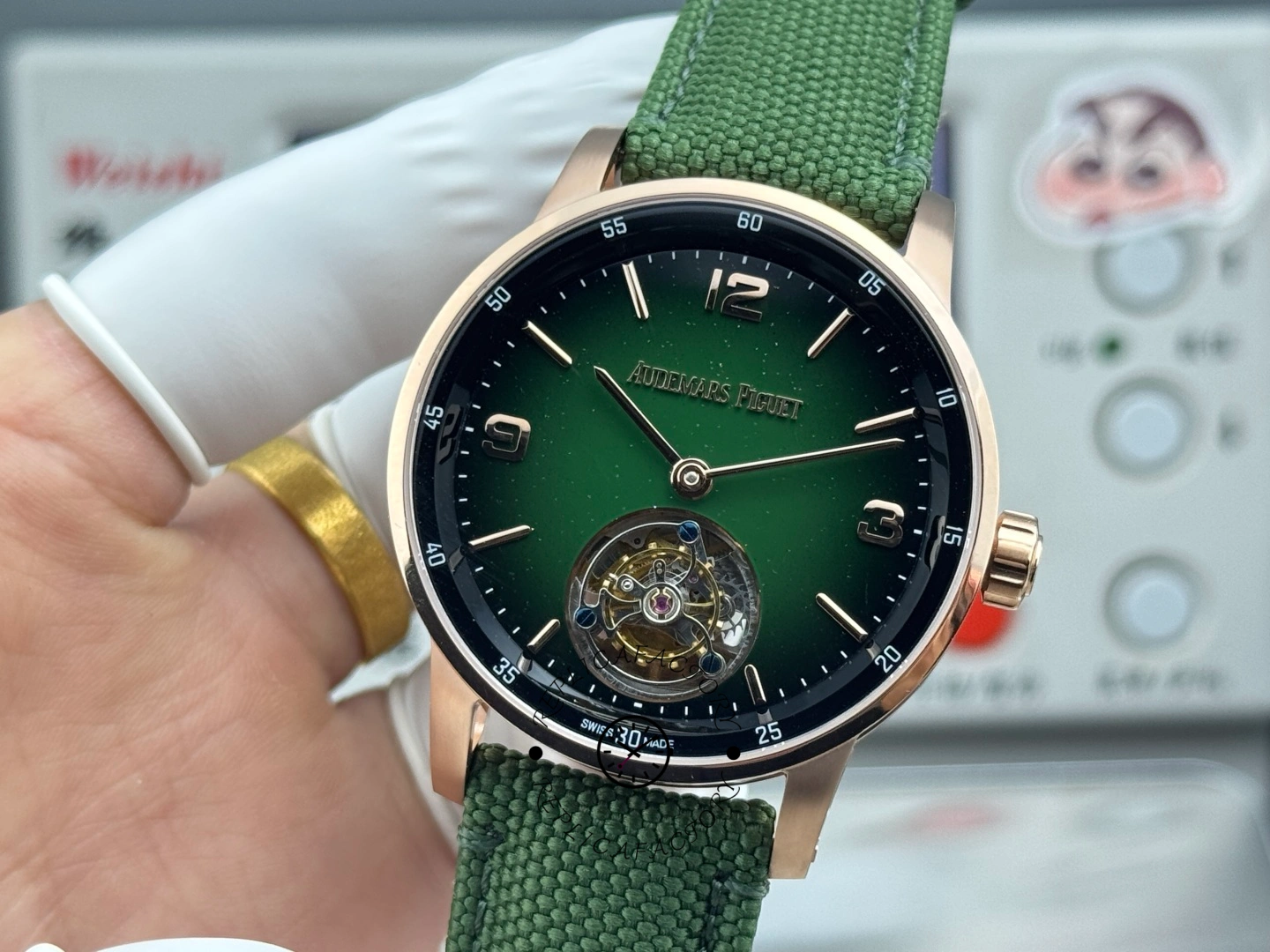 1:1 Clone AP CODE 11.59 26396NR.OO.D002KB.01 Green Aventurine Nylon Strap