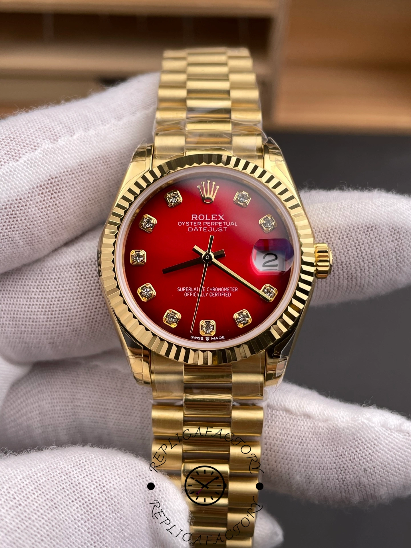 Replica Rolex Datejust 278278-0049 Red Ombré Dial 31 President Strap