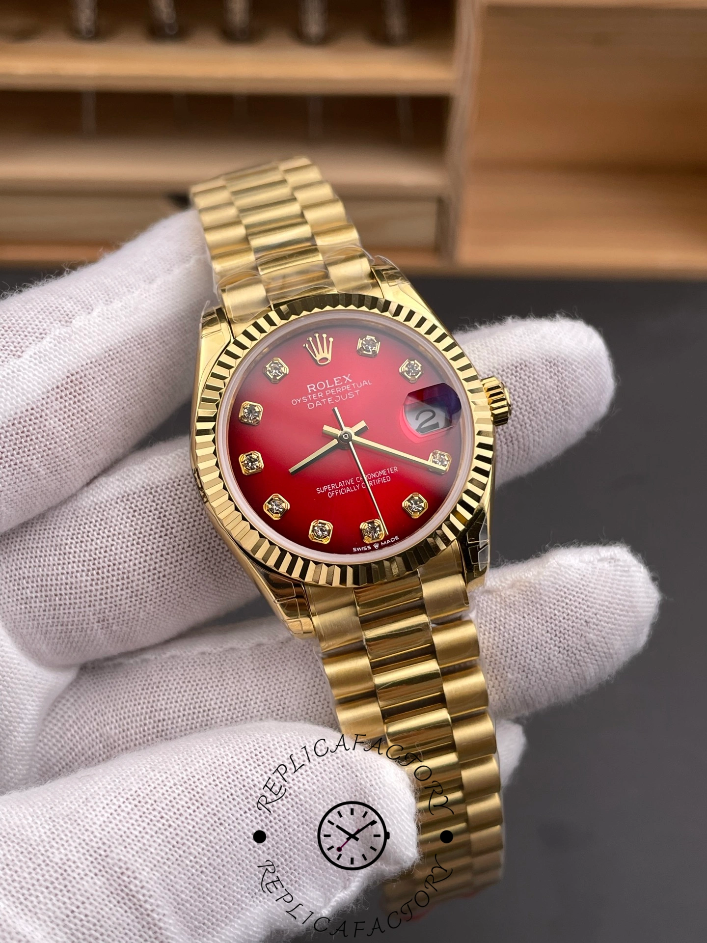 Replica Rolex Datejust 278278-0049 Red Ombré Dial 31 President Strap
