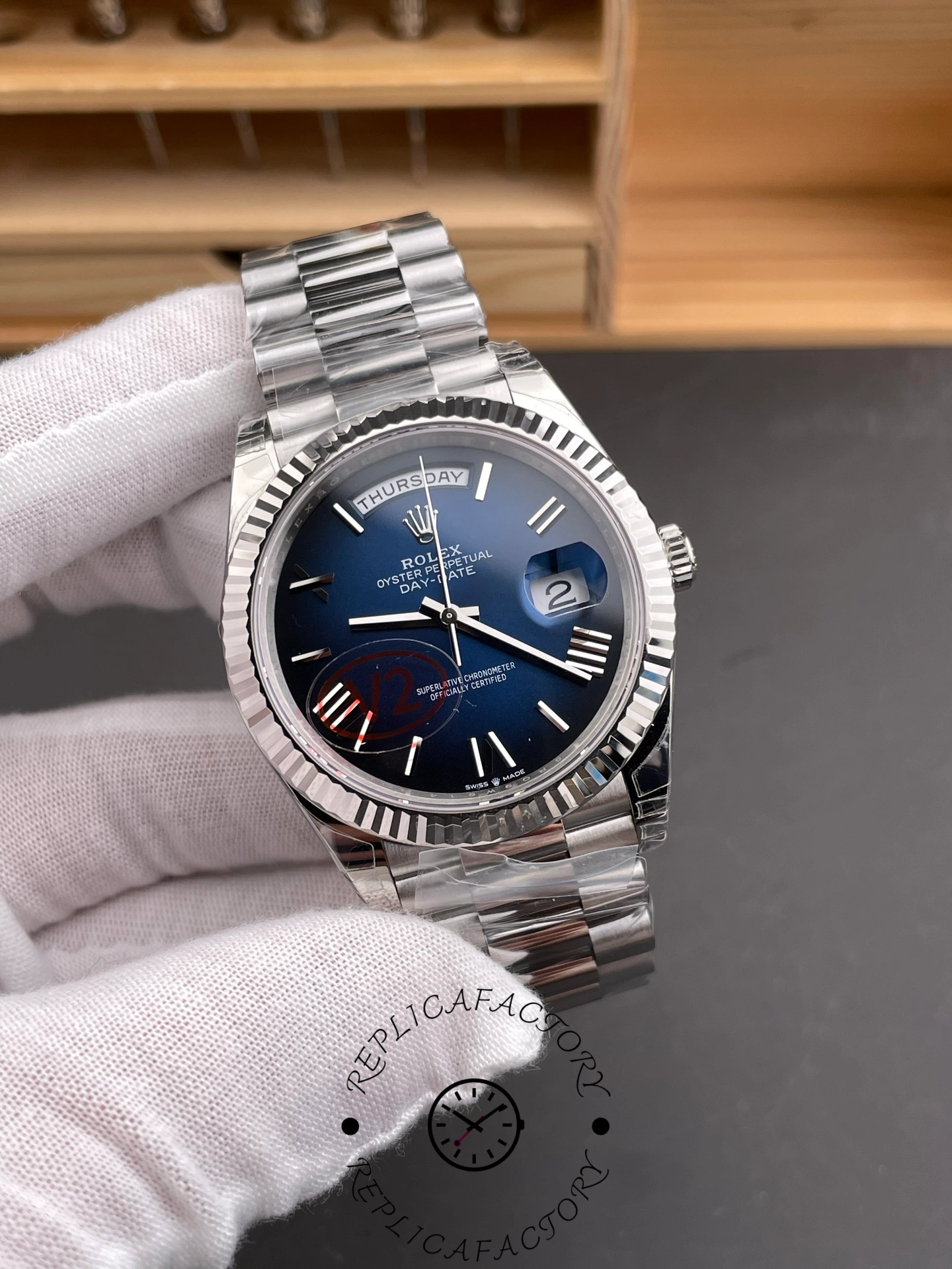 Rolex Day Date 40 White Gold Blue Ombre Dial M228236 0024