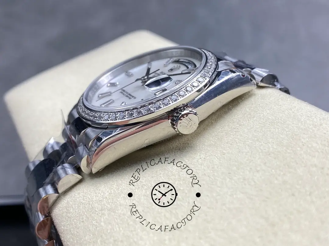 Rolex Day Date 36 MOP Dial Diamond Bezel Platinum m128396tbr 0022
