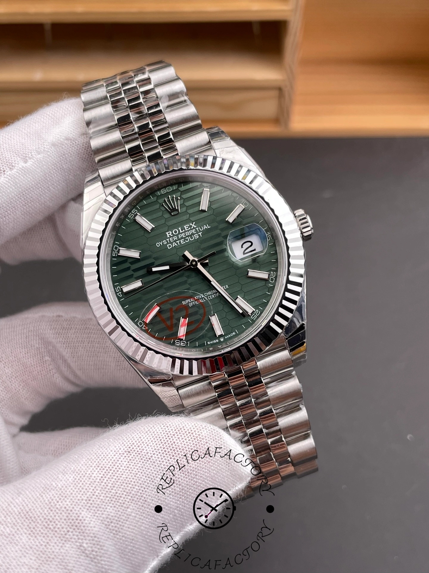 Rolex Datejust 41mm Stainless Steel 126334 0030 Mint Green Dial Fluted Jubilee