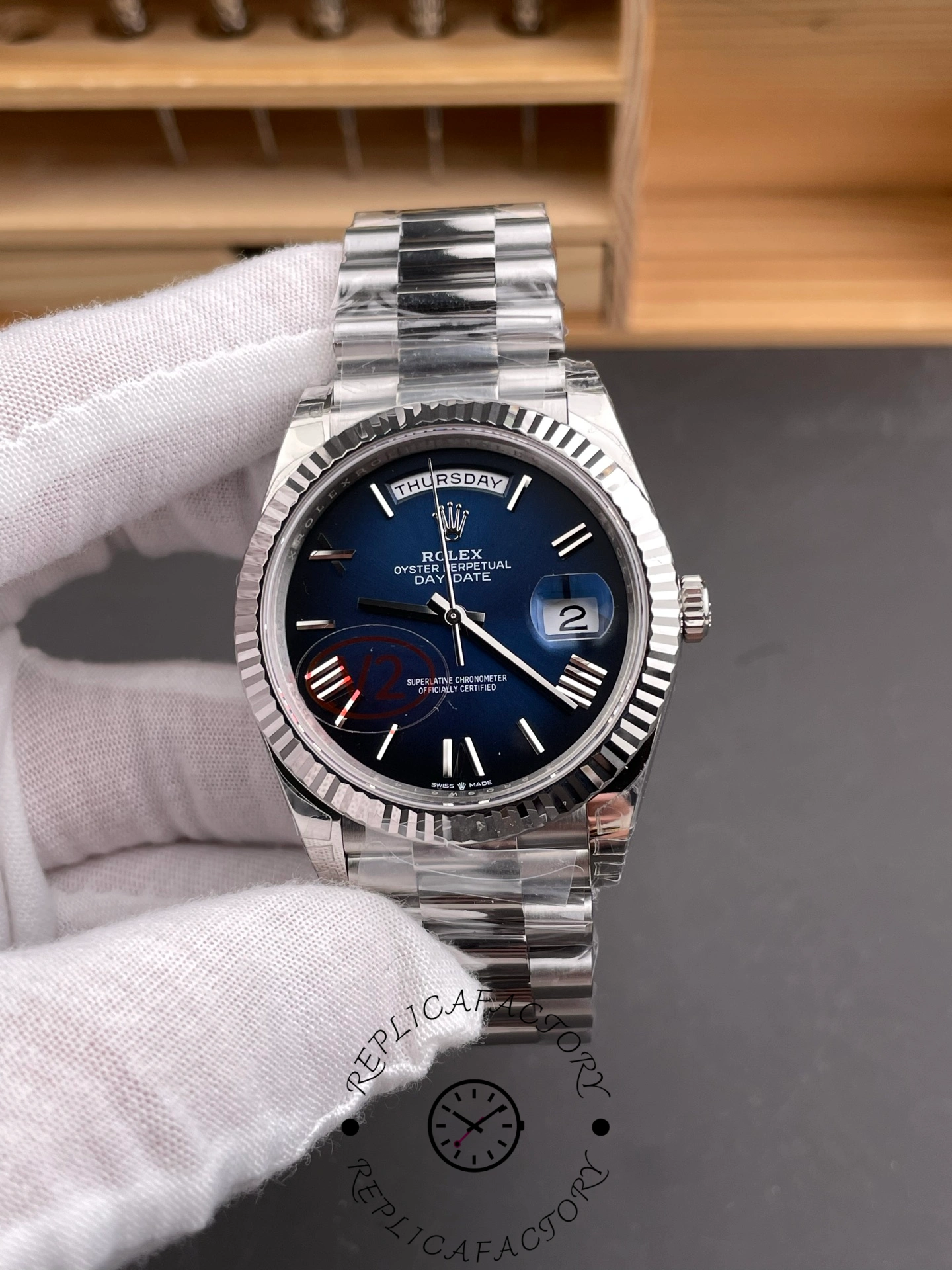 Rolex Day Date 40 White Gold Blue Ombre Dial M228236 0024