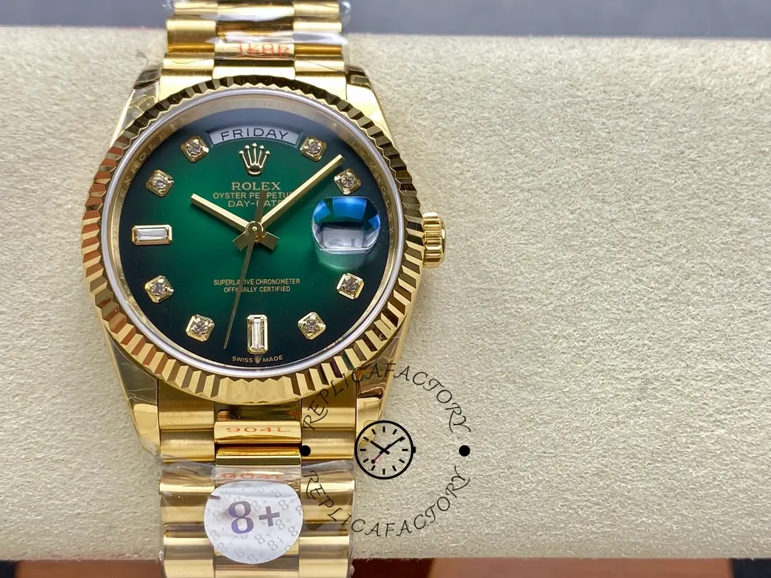 Rolex Day-Date 128238 Fluted Bezel Green Diamond Dial 36MM Unisex Replica Watch