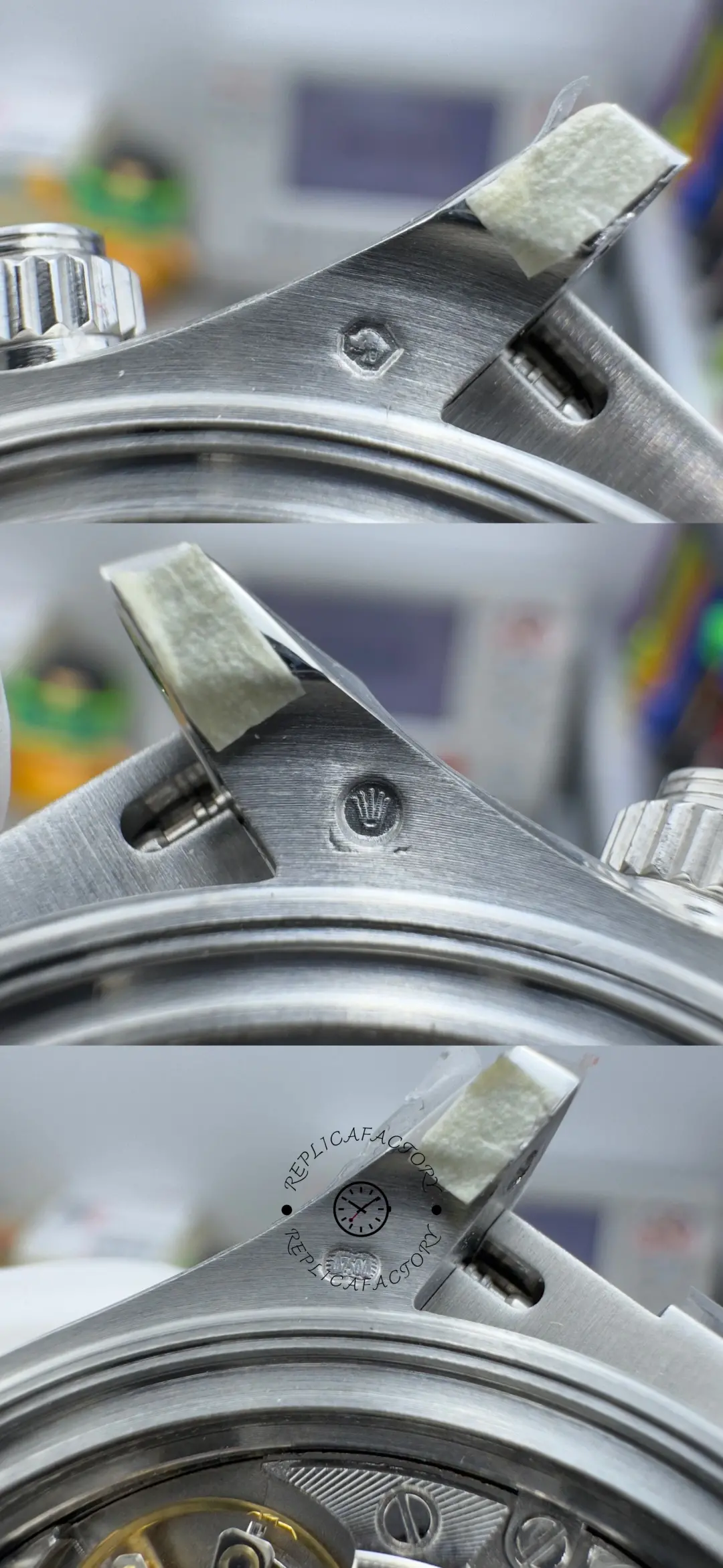 Inner case engraving detail of Rolex Daytona 116519 showing hallmarks near the movement seat.