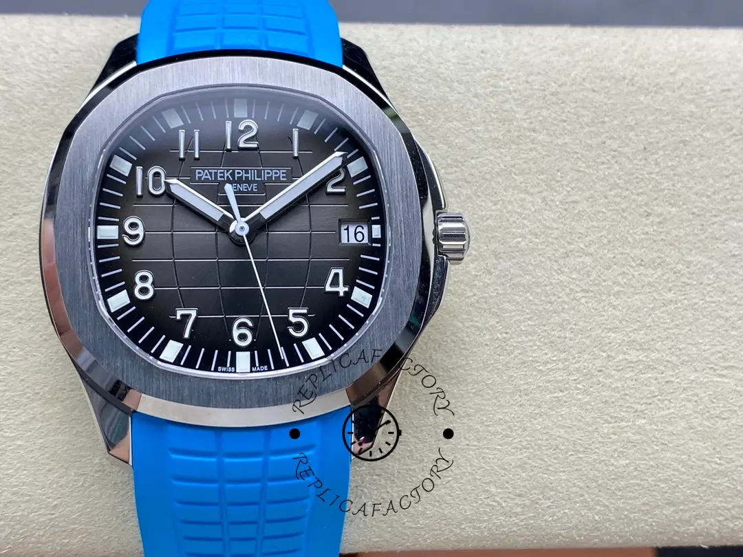 Close-up of Patek Philippe Aquanaut 5167A-001 showing black dial texture and minute track.