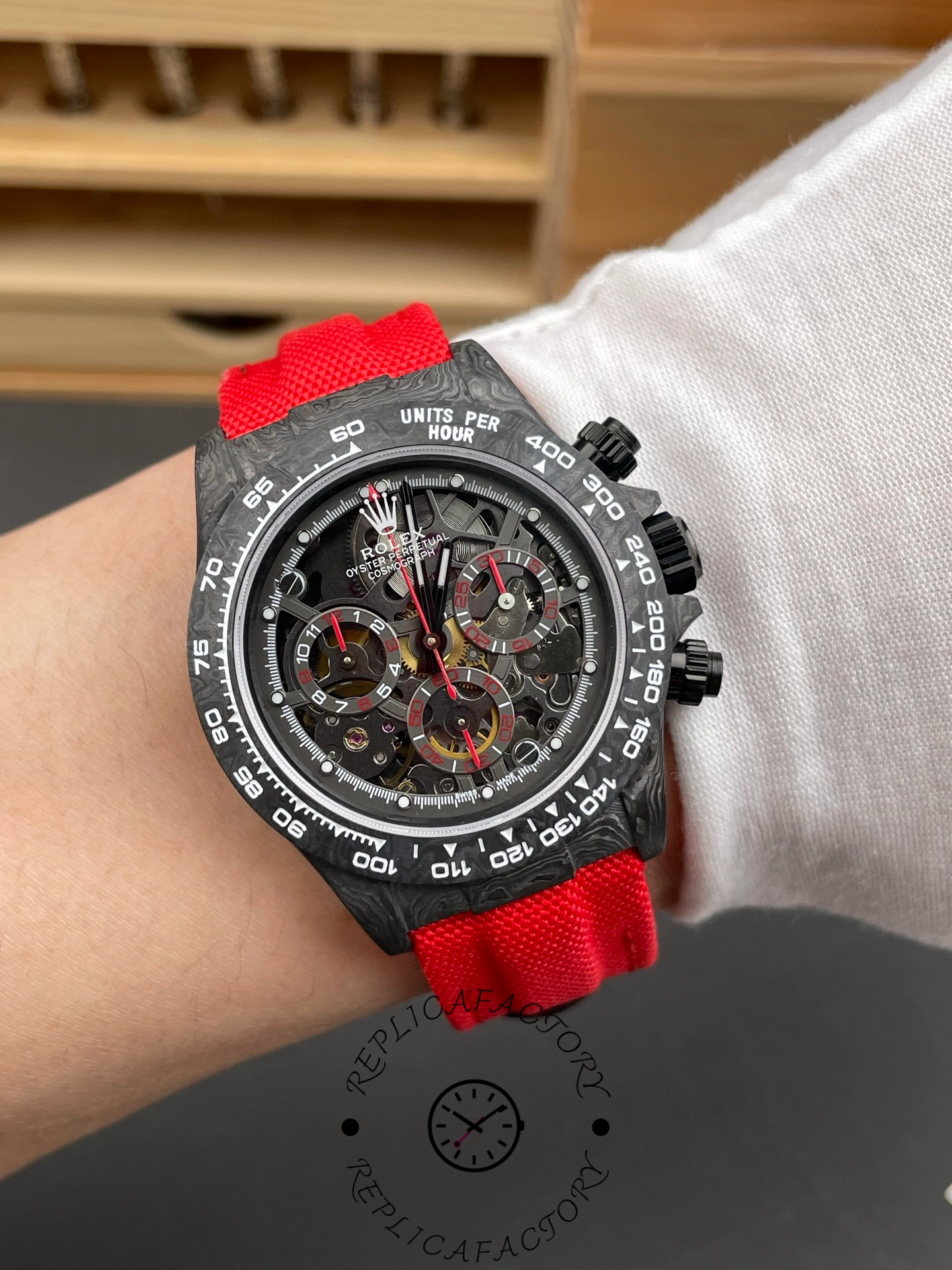 Rolex Daytona 4130 DIW Skeleton Dial Carbon Fiber Red Hands