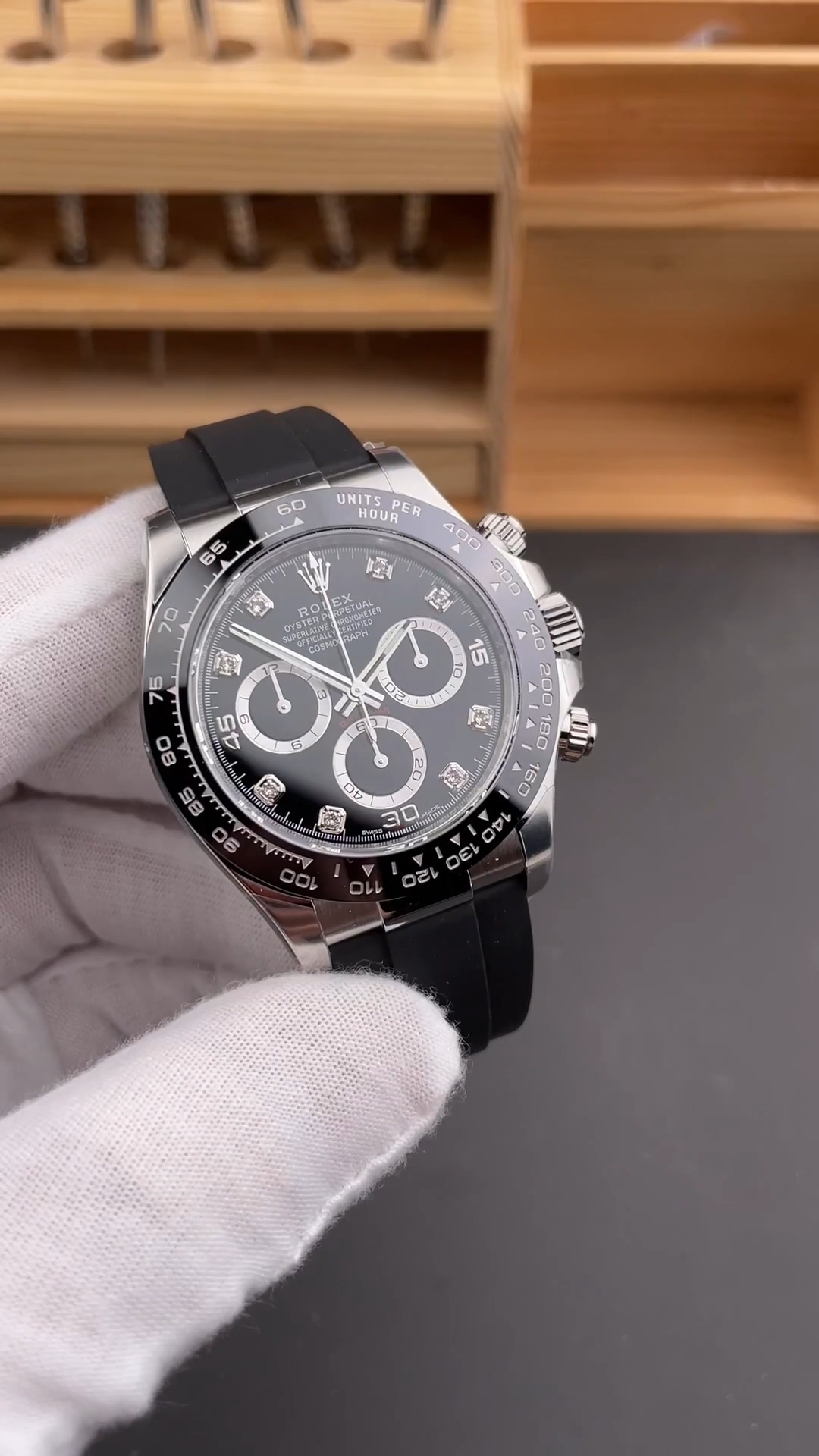 Rolex Daytona 116519 White Gold Automatic Black Dial Diamonds 40mm Mens Replica Watch
