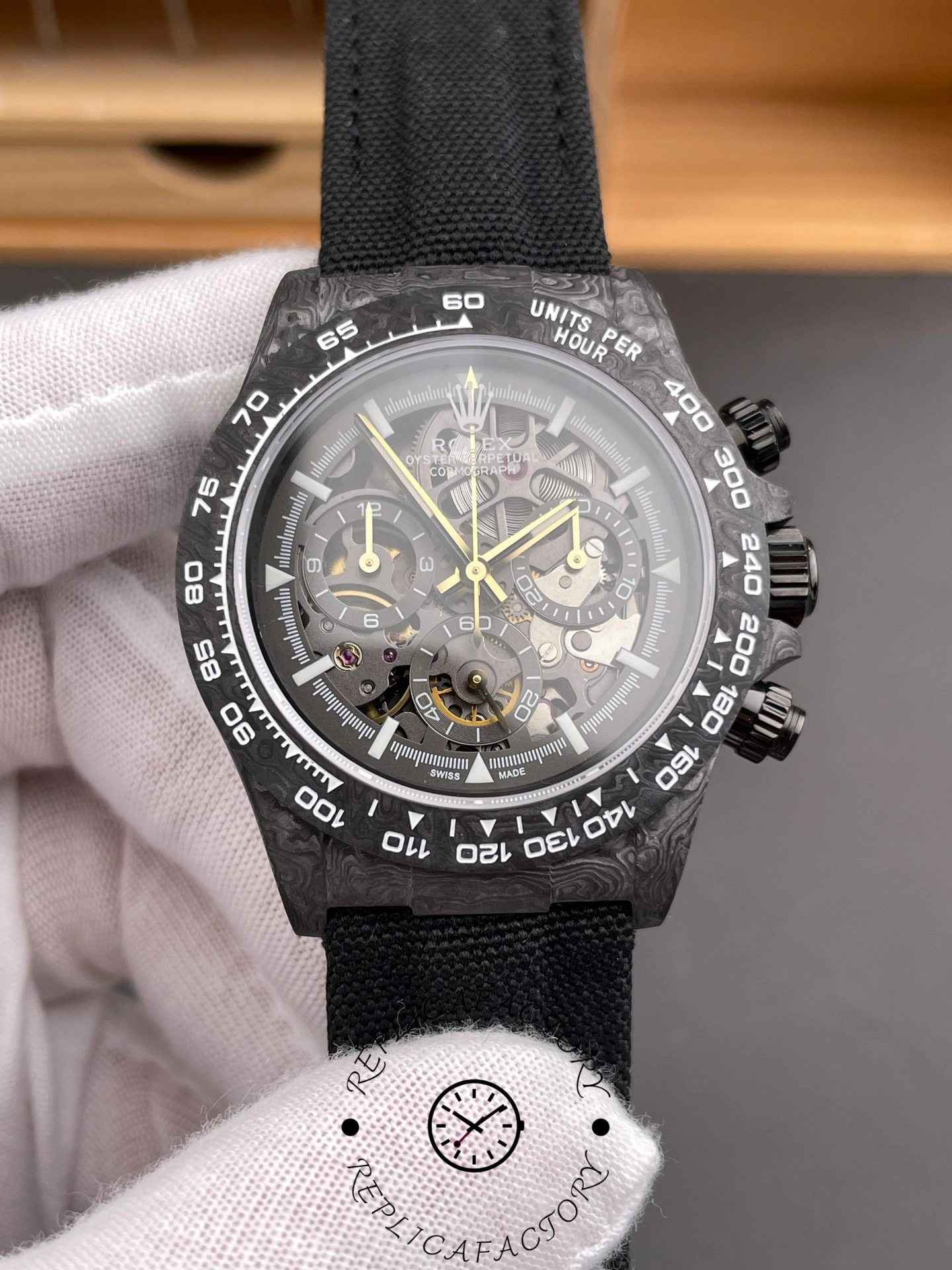 Rolex Daytona DIW Carbon Fiber Skeleton Black Replica Watch