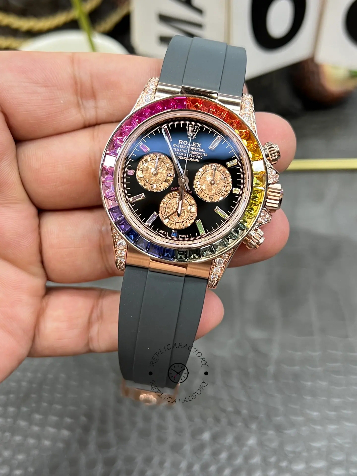 Rolex Daytona 1:1 Clone 116595RBOW Black Dial Rubber Strap