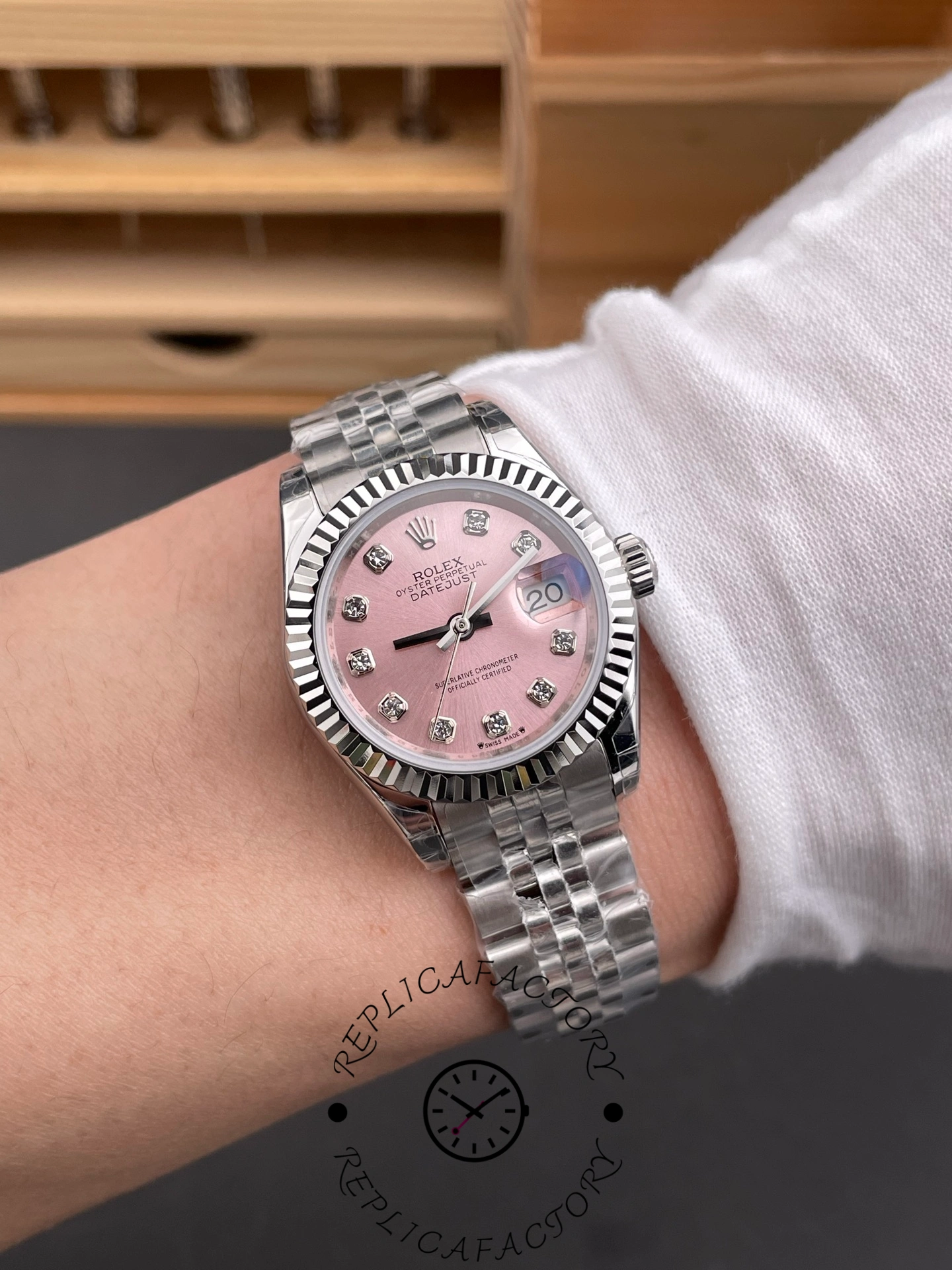 Rolex Datejust 279174 Stainless Steel Pink Diamond Dial 28mm Lady Replica Watch