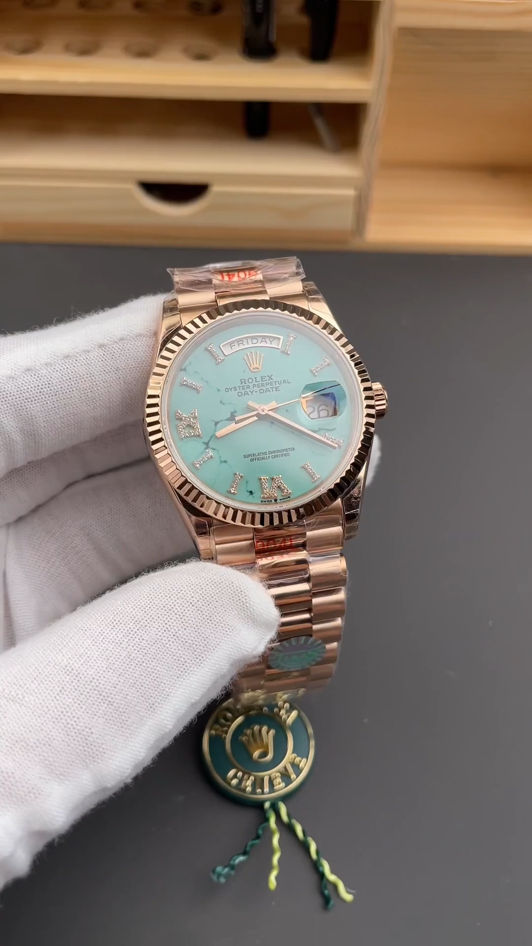 Rolex Day Date 128235-0064 Turquoise Diamonds Dial 36mm