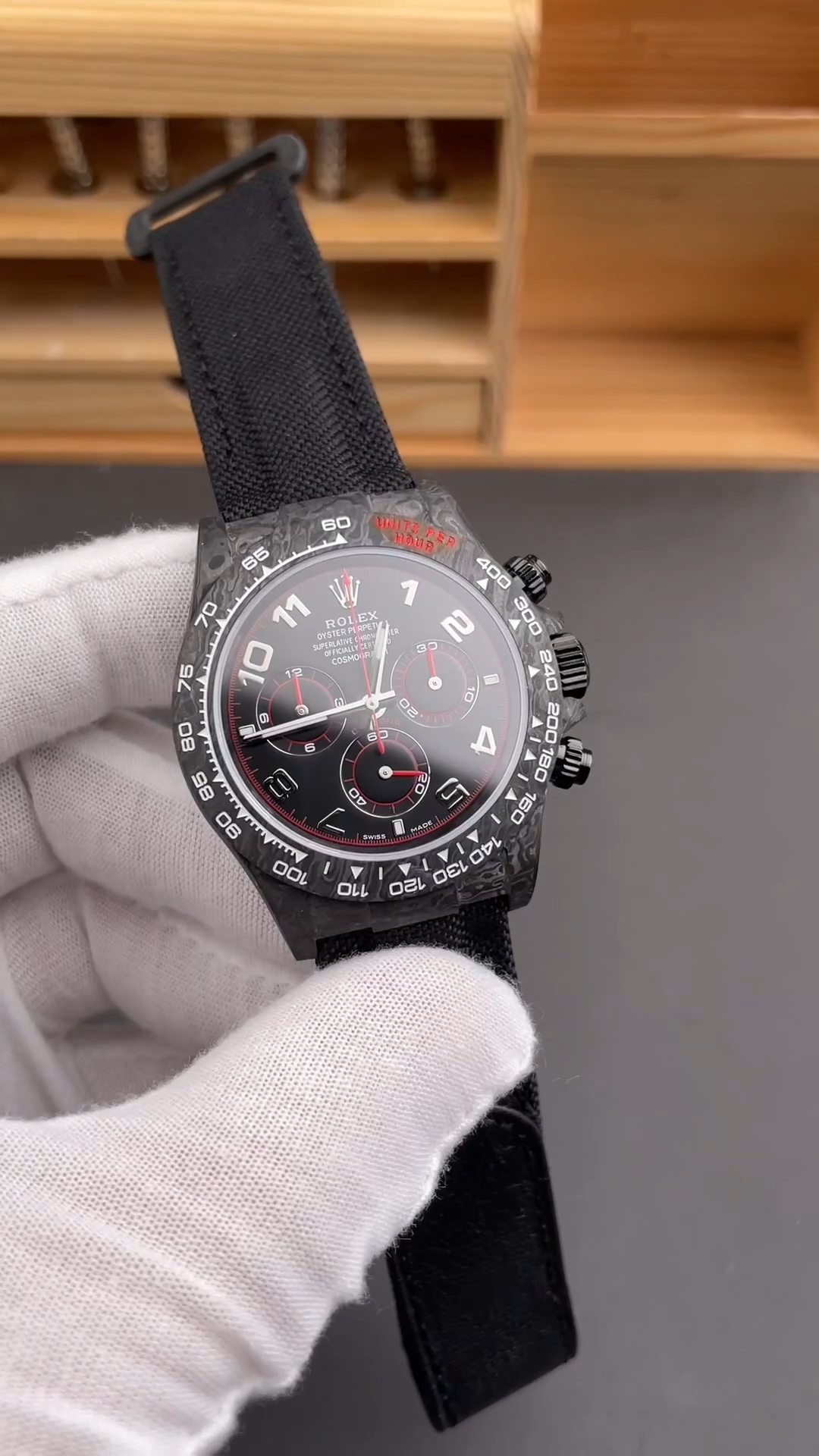 1:1 Rolex Daytona DIW Carbon Black Dial Arabic Numerals