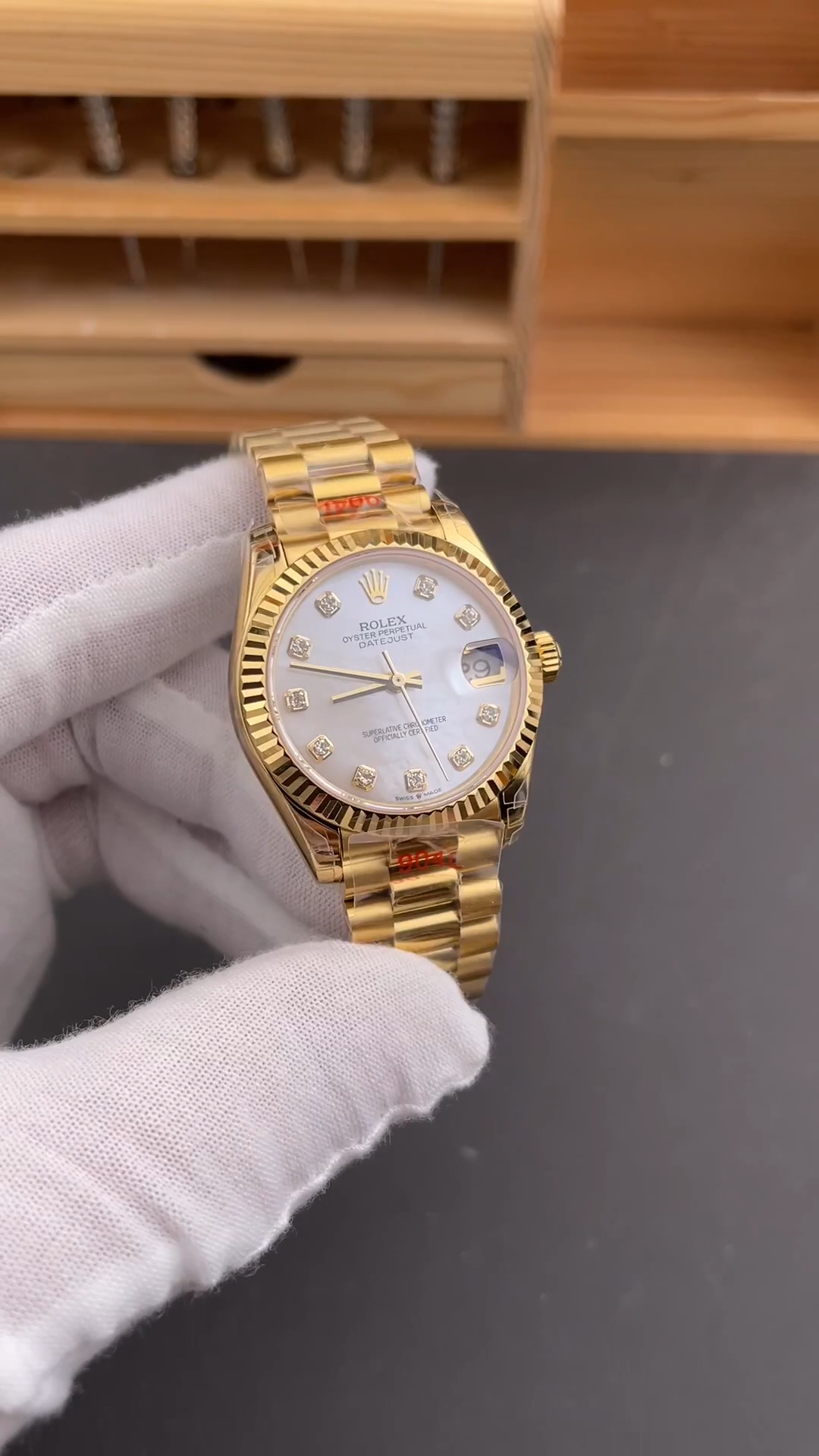 Rolex Datejust 31 Yellow Gold Mother-of-Pearl Diamond Dial M278278-0010 Women's Watch