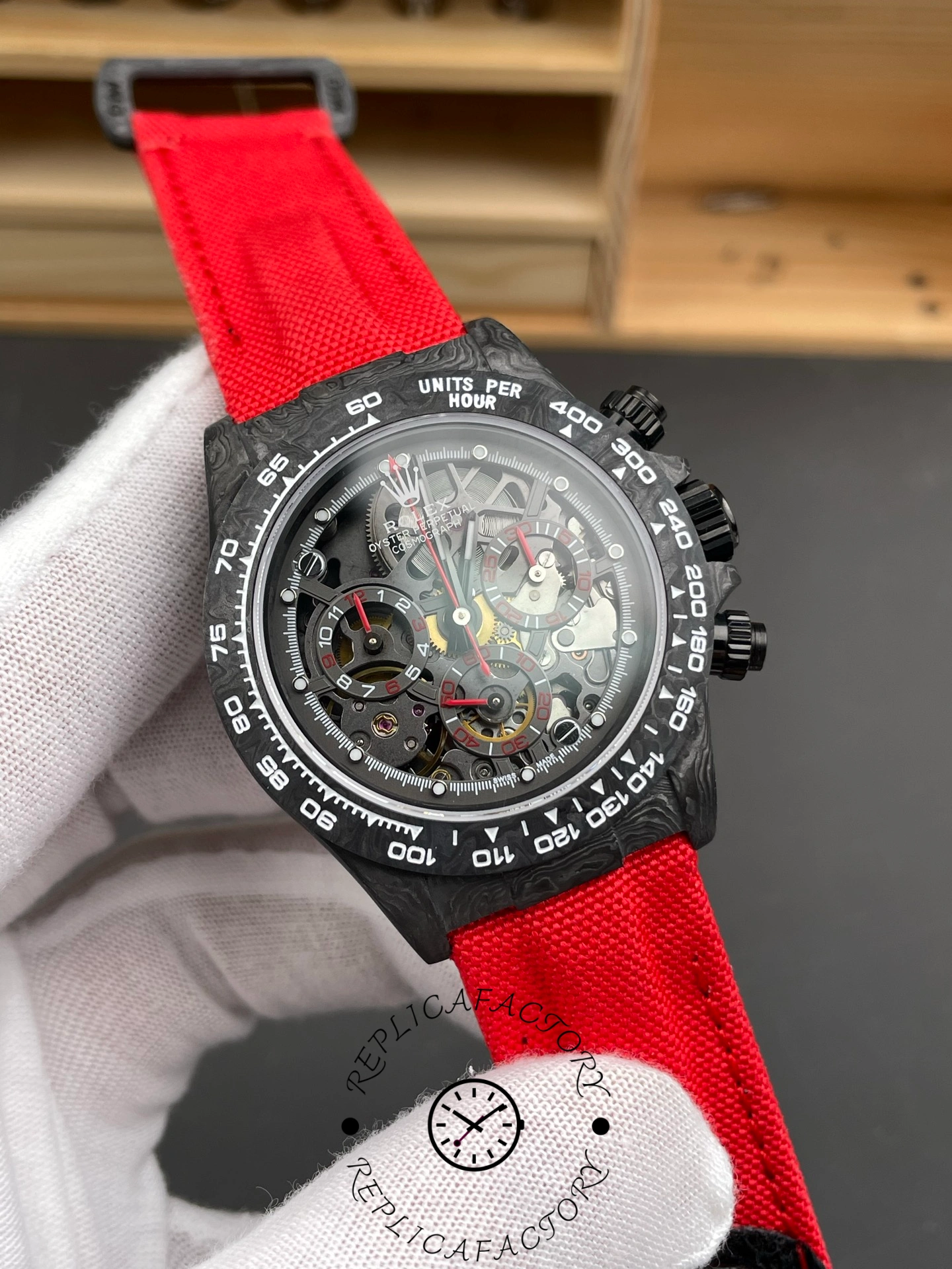 Rolex Daytona 4130 DIW Skeleton Dial Carbon Fiber Red Hands