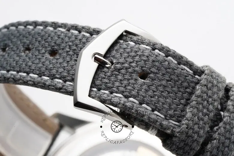 Clasp close-up of the Patek Philippe Calatrava 6007A-001, showing buckle hardware and strap stitching.