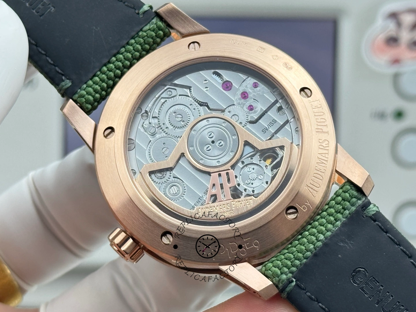1:1 Clone AP CODE 11.59 26396NR.OO.D002KB.01 Green Aventurine Nylon Strap