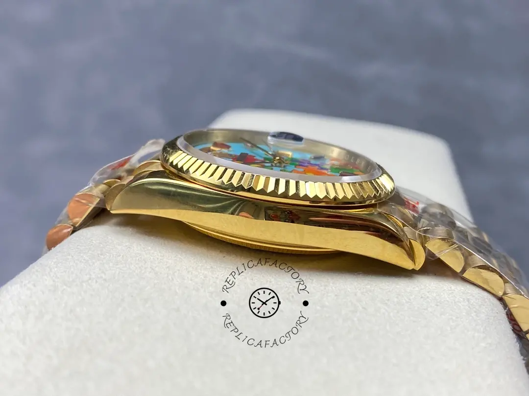 Rolex Day Date 128238-0106 36mm Yellow Gold Fluted Bezel Emoji Puzzle Dial