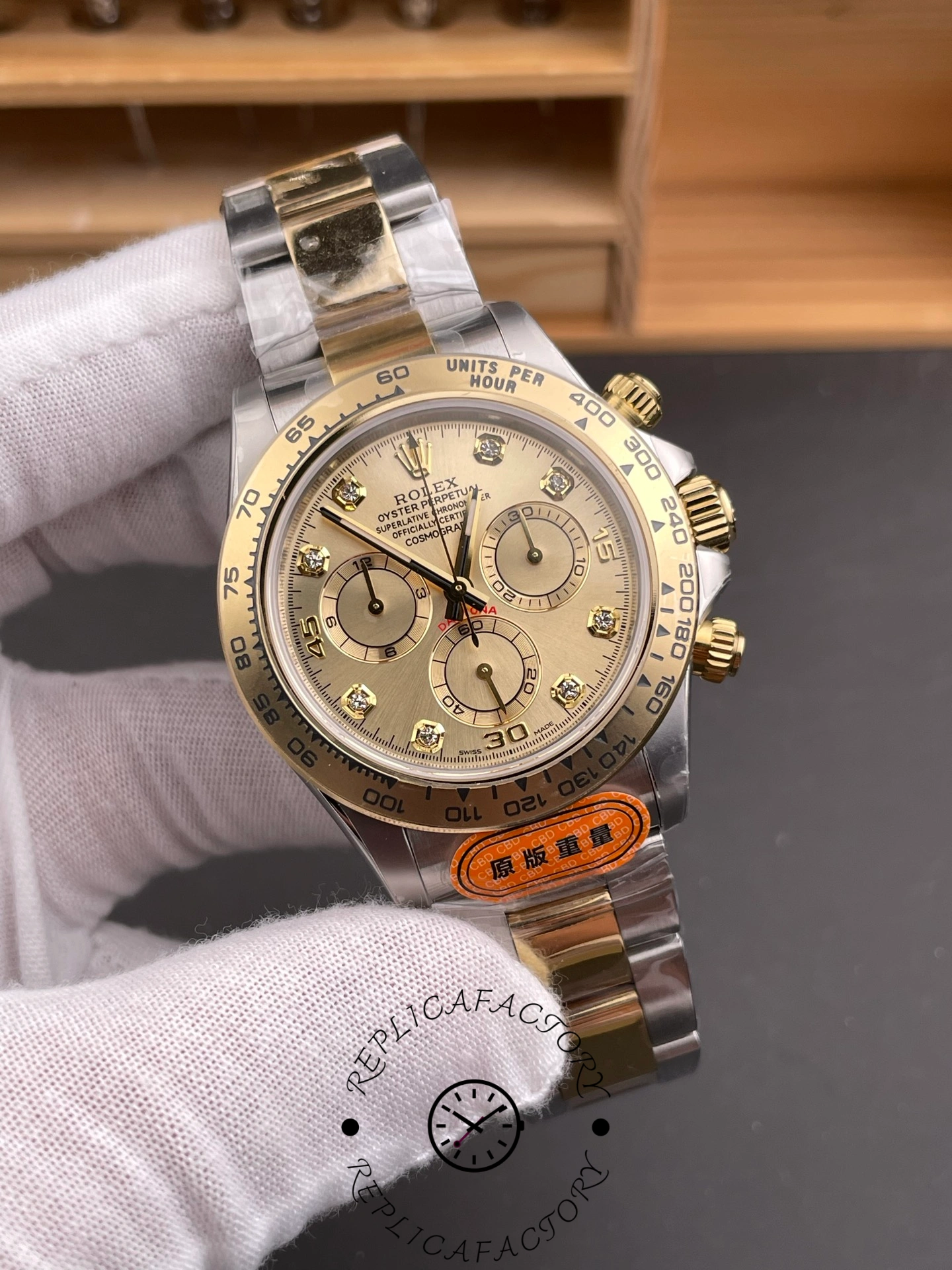 Rolex Cosmograph Daytona 116503 Yellow Gold Champagne Diamond Dial 40MM Mens Replica Watch