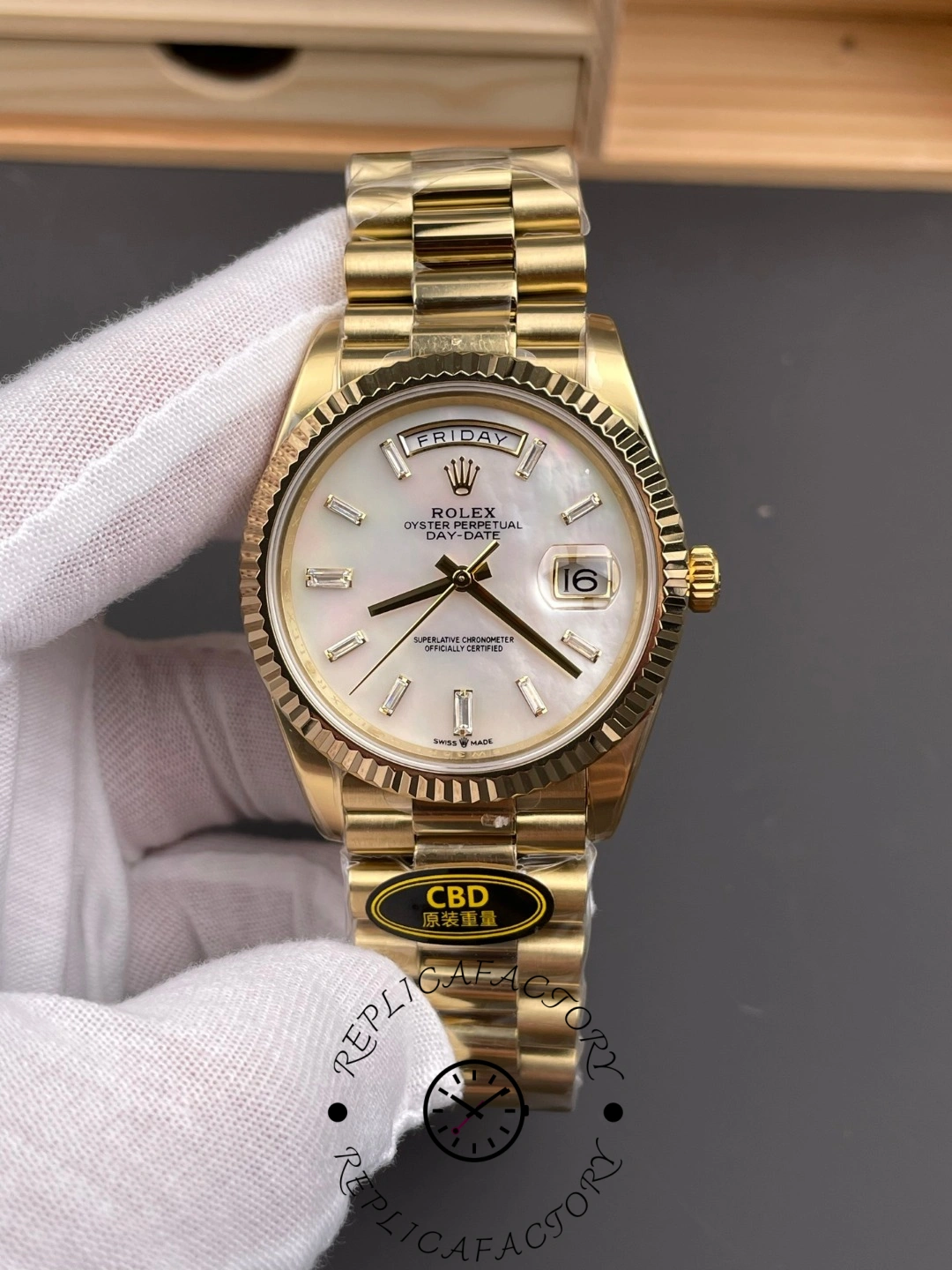 Rolex Day Date Oyster 40 mm Yellow Gold President Mother of Pearl Diamond Dial M228238 0071