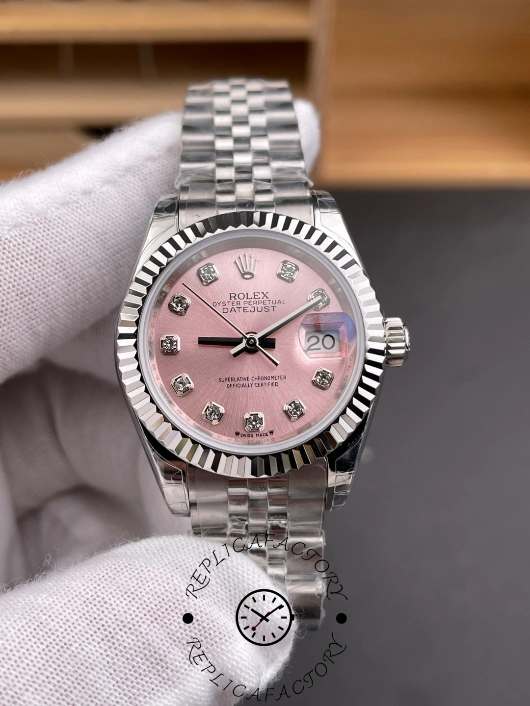 Rolex Datejust 279174 Stainless Steel Pink Diamond Dial 28mm Lady Replica Watch