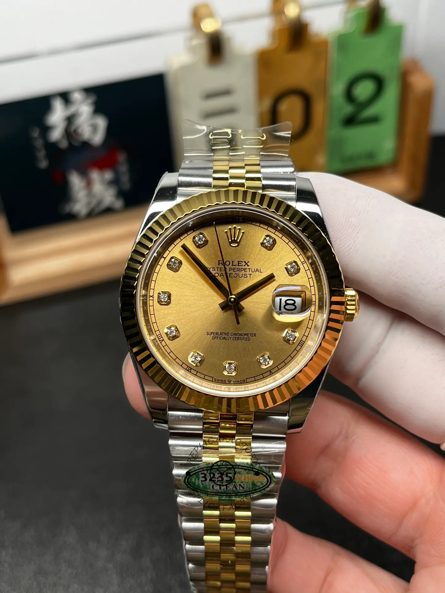 2022 Rolex Datejust Champagne Diamond Dial Two Tone M126333-0012 41mm Mens Replica Watch