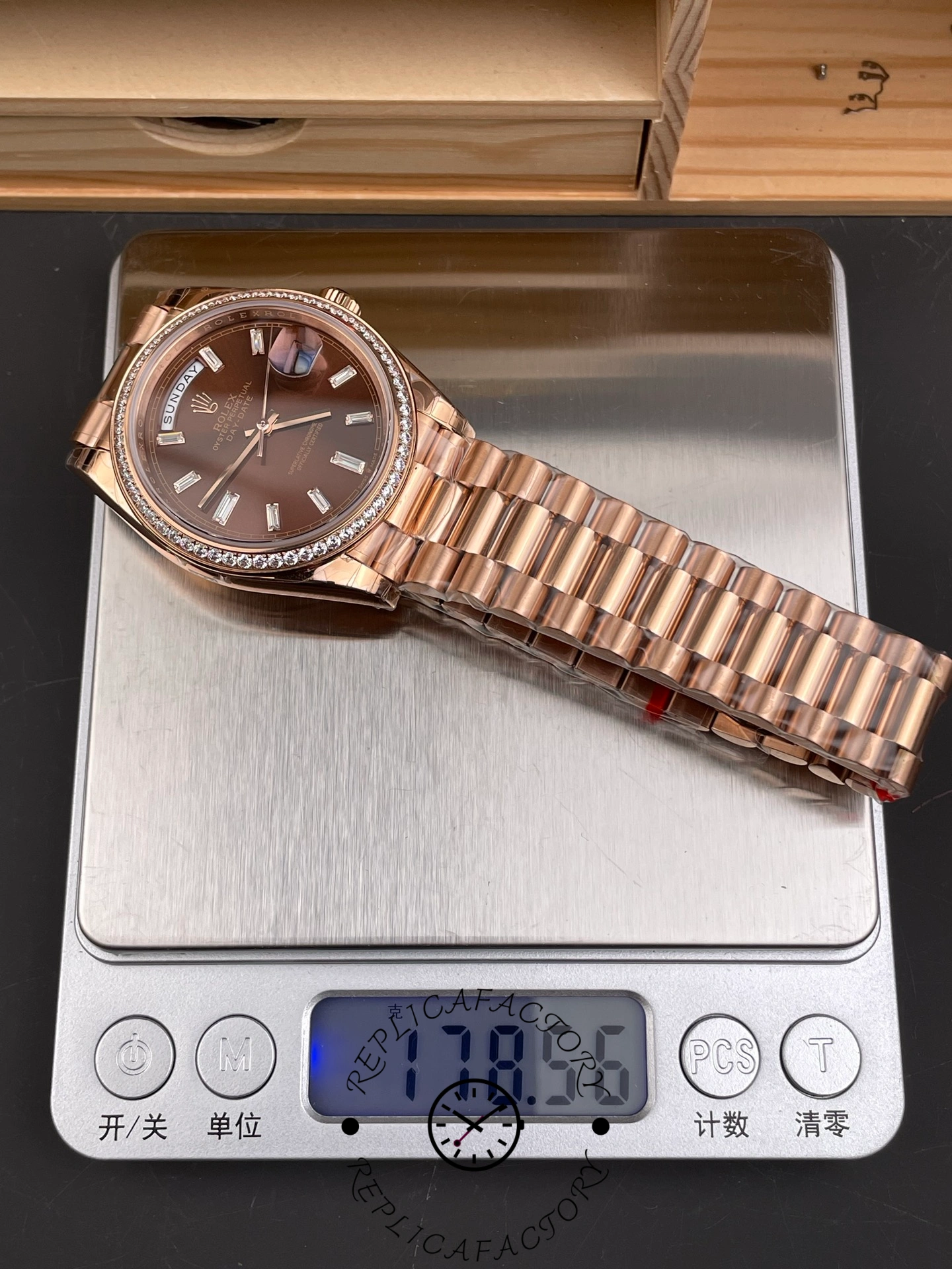 Rolex Day-Date 228345RBR Chocolate Brown Diamond Dial Diamond Bezel 40mm Mens Replica Watch