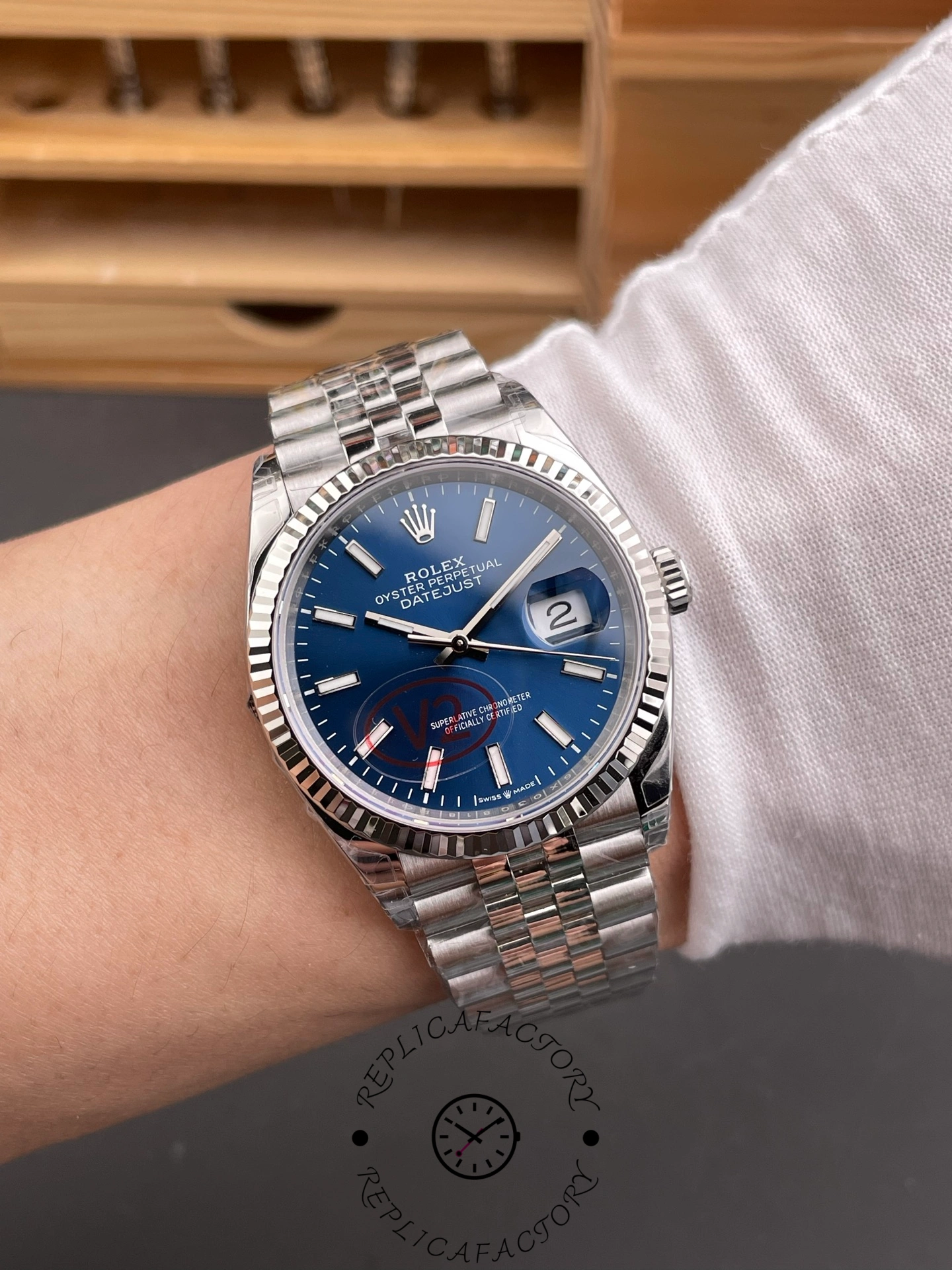 Rolex Datejust 126234 Blue Index Dial Fluted Bezel 36MM Unisex Replica Watch