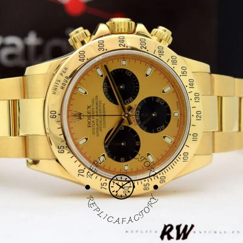 Rolex Daytona 116528 Yellow Gold Champagne Dial 40mm Mens Replica Watch