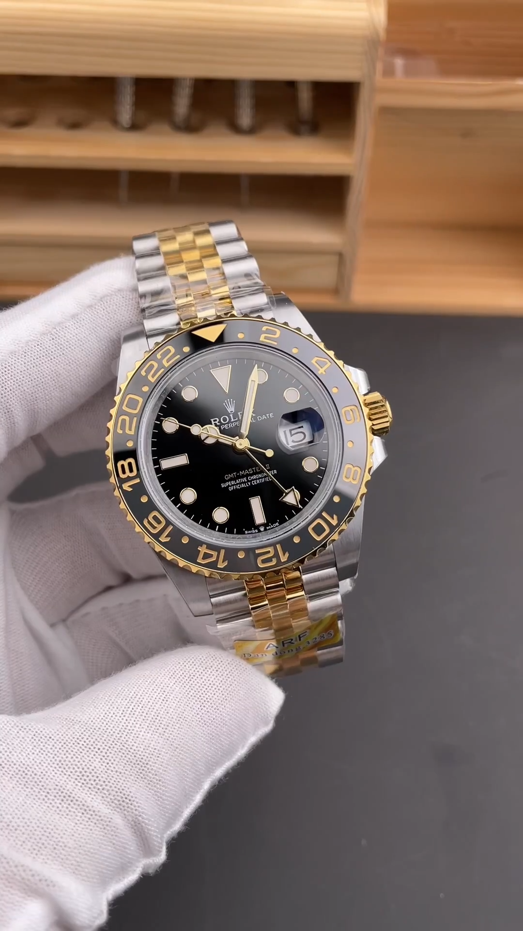 Rolex GMT Master II Black Dial Steel 18kt Yellow Gold 126713GRNR 0001 Men's Watch