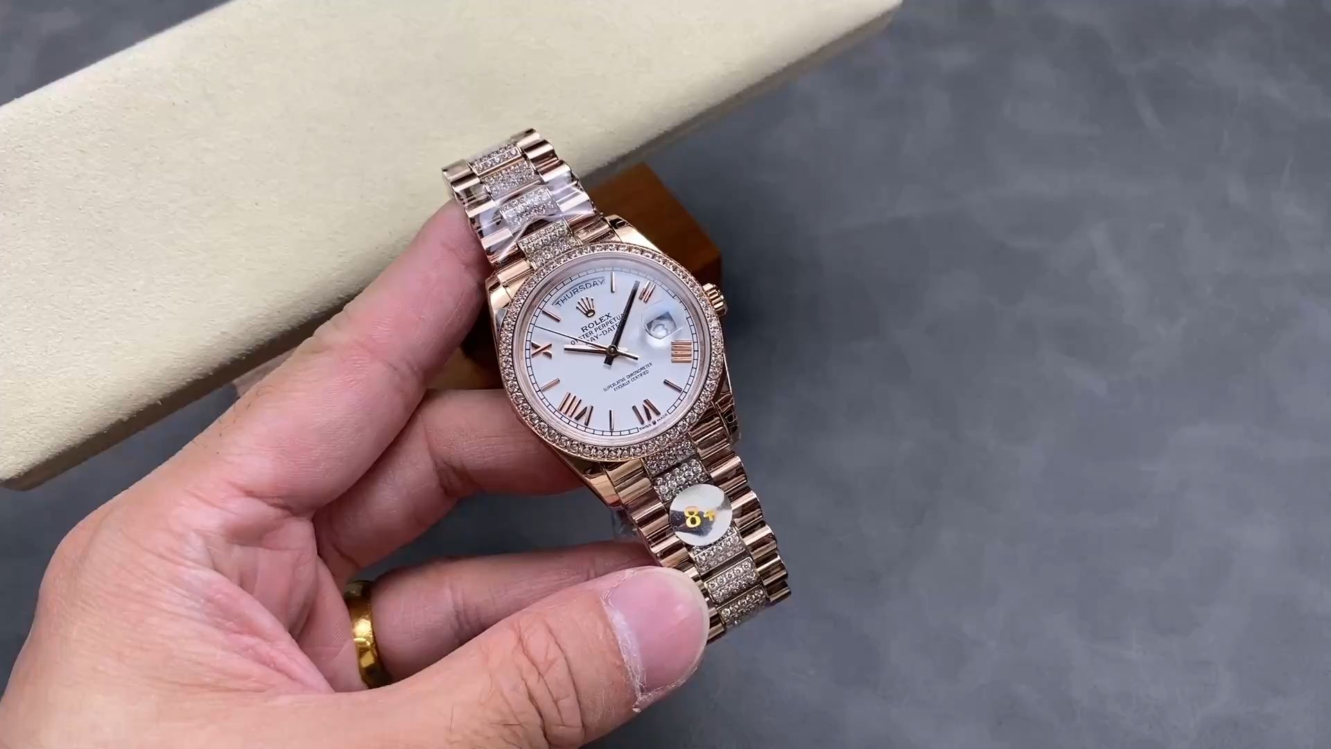 Rolex 128345RBR 0071 Day-Date Replica 36mm White Roman President Strap