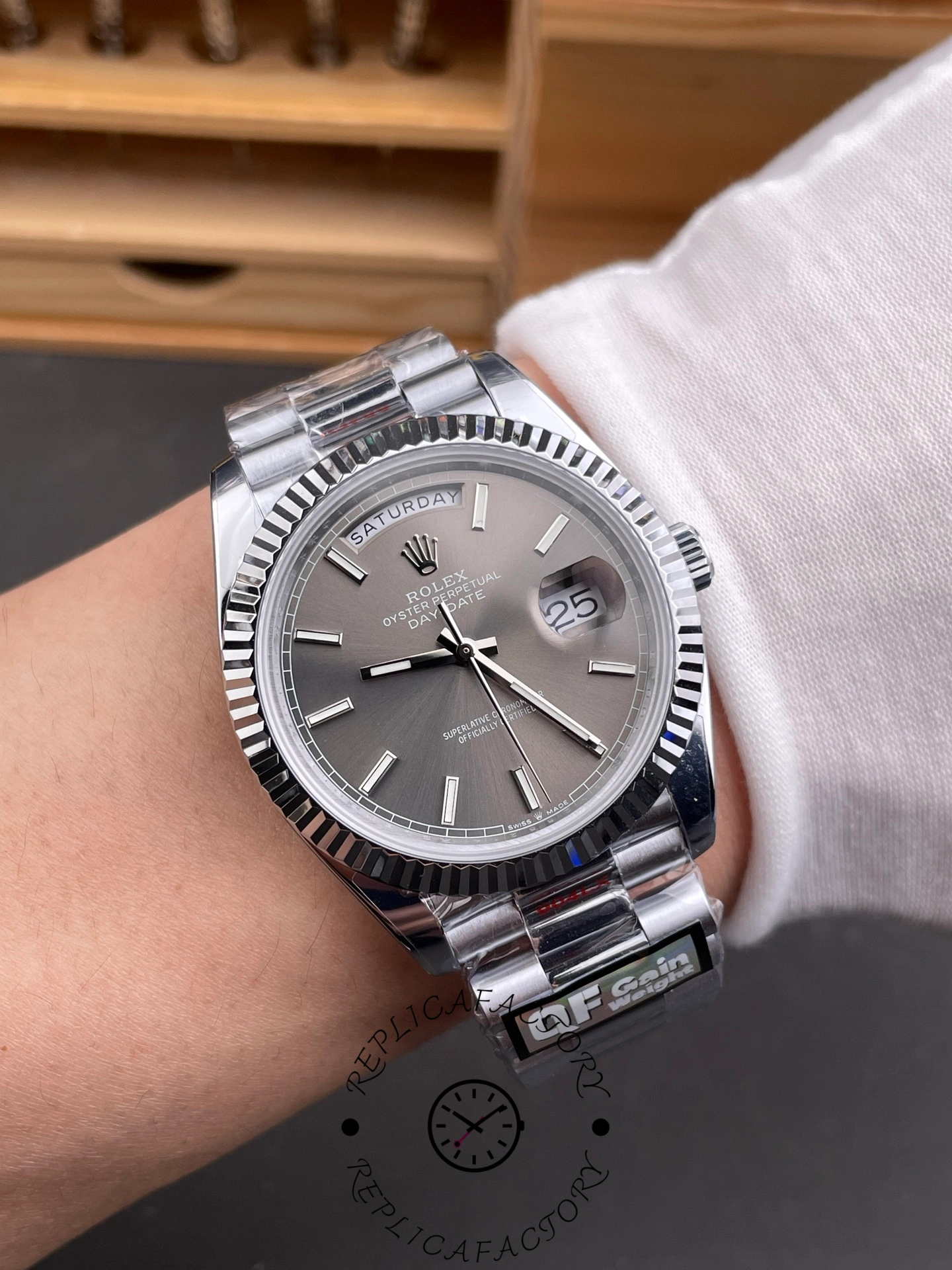 Rolex Day Date 40 18K White Gold Slate Dial M228239 0060 Men's Watch