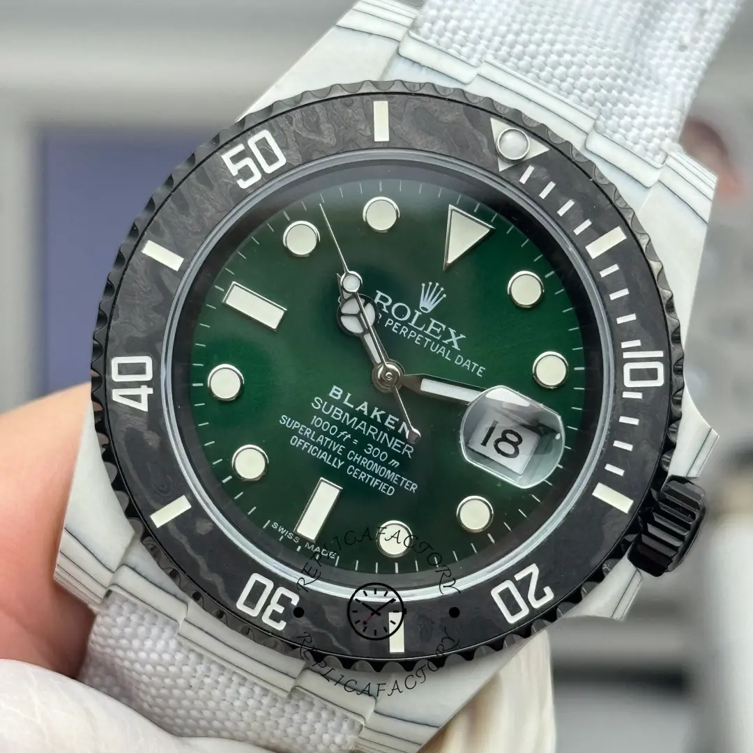 Replica Rolex Submariner 40mm Green Dial White Nylon Strap 116610