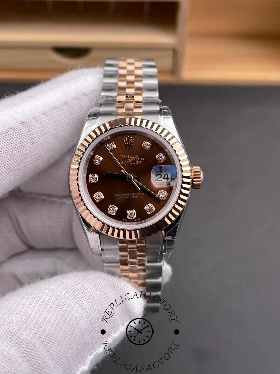 Rolex Datejust 28 Brown Dial Two Tone Strap 279171-0011 Replica