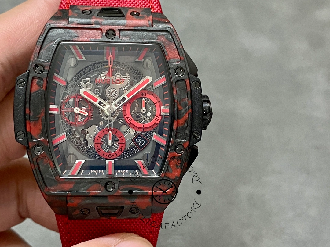 Hublot Big Bang 642.QV.0113.NR.CNY21 front view with red strap and black case.