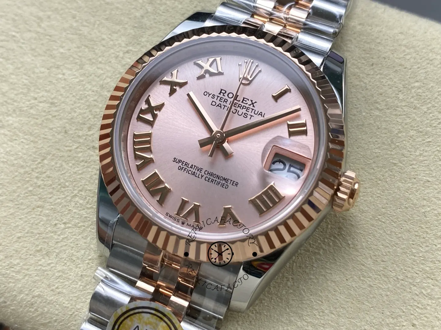 Rolex Datejust 278271 Sun Dust Roman Dial Two Tone Rose Gold Fluted Bezel Jubilee