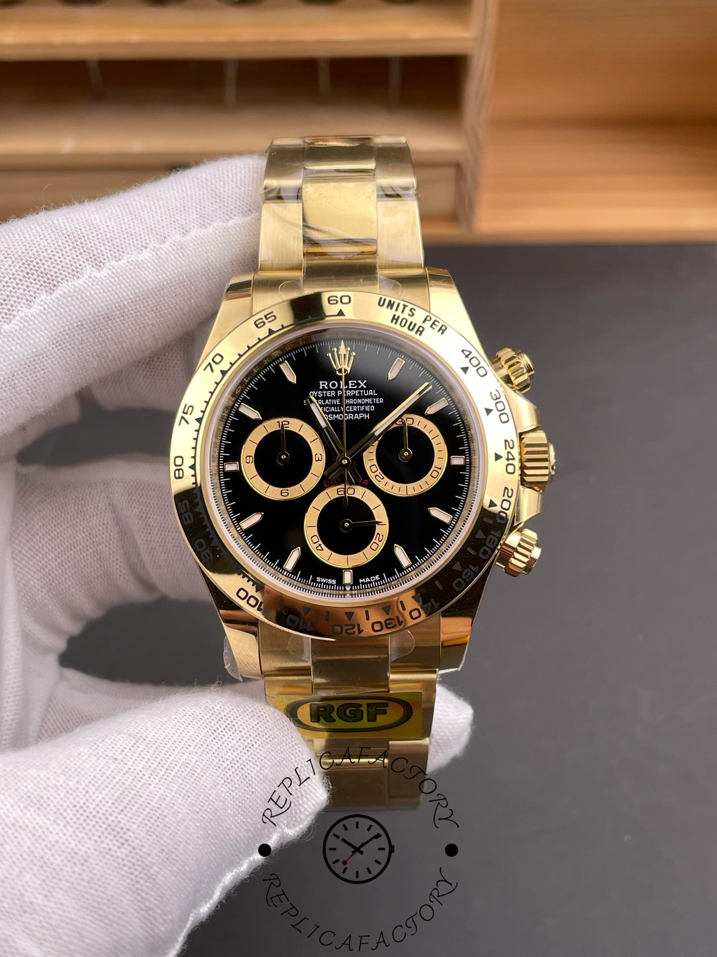Rolex Daytona 40mm Yellow Gold Oyster Bracelet with Black Stick Dial 126508 0004