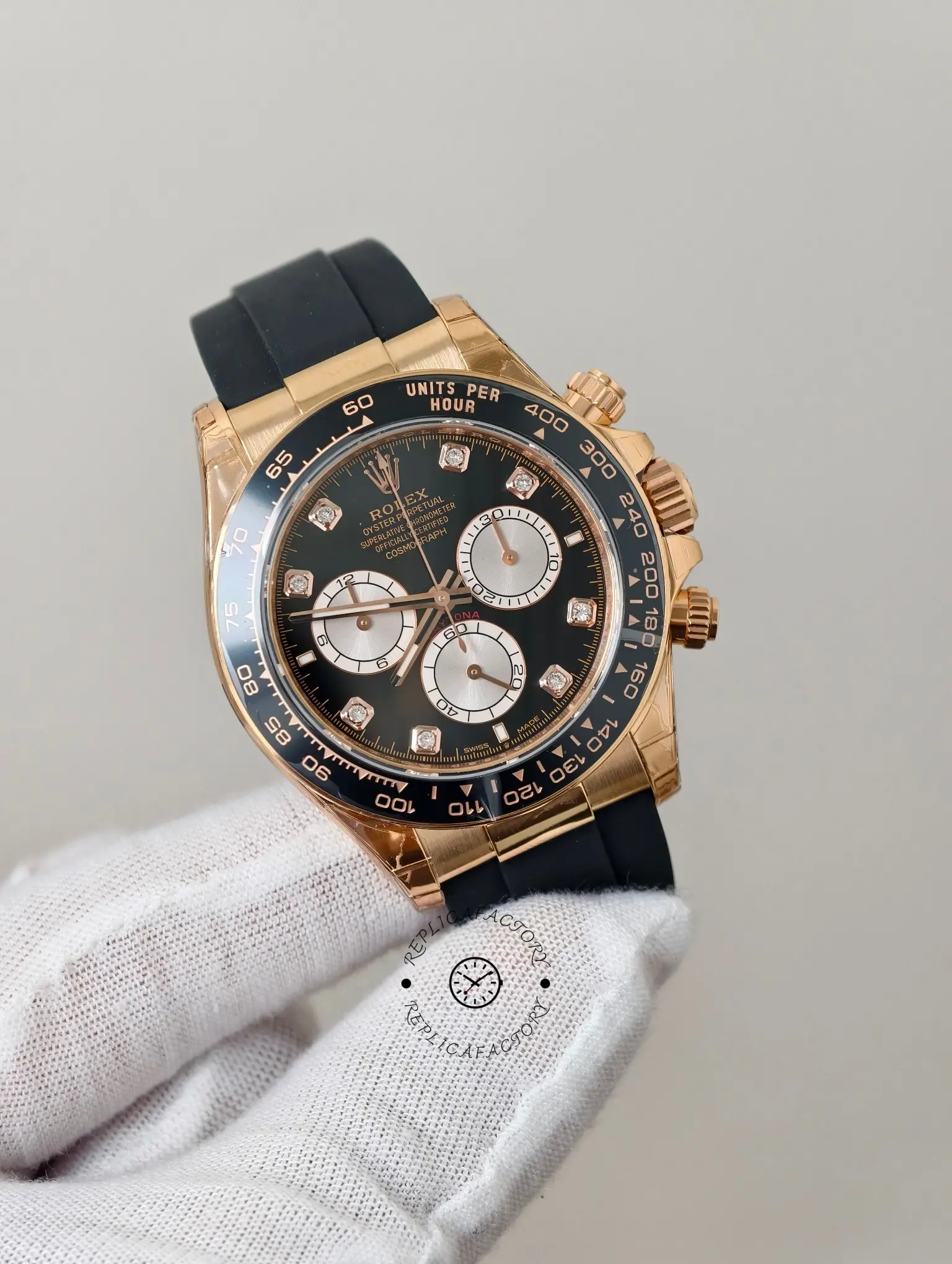 Rolex Daytona Everose Rubber 126515LN 0004 Black Dial Diamond Watch