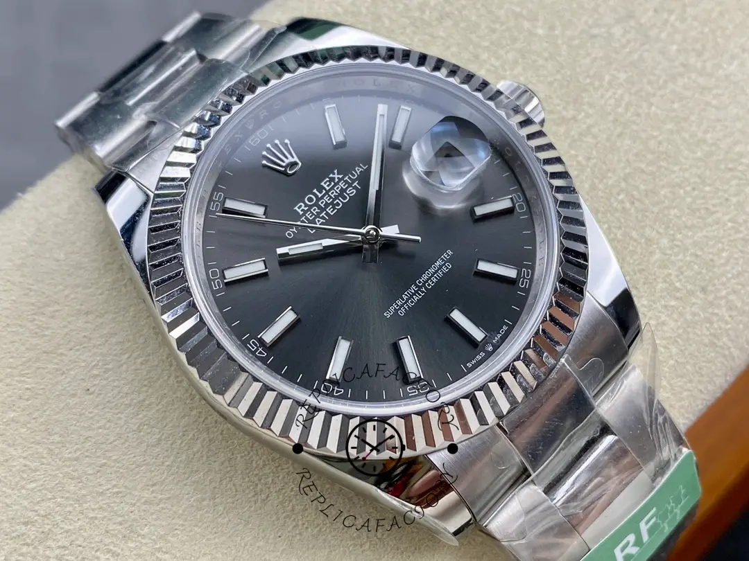 Rolex Datejust 41 White Gold Fluted Bezel Slate Dial Oyster M126334 0013 Men's Watch