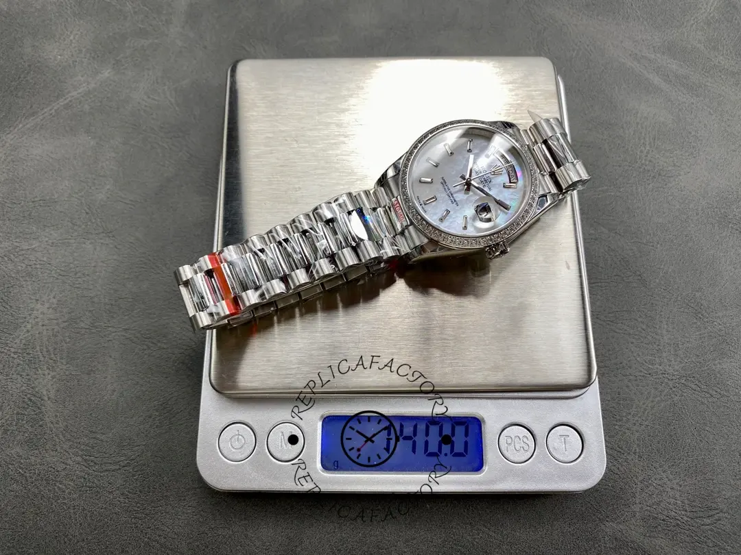 Rolex Day Date 36 MOP Dial Diamond Bezel Platinum m128396tbr 0022