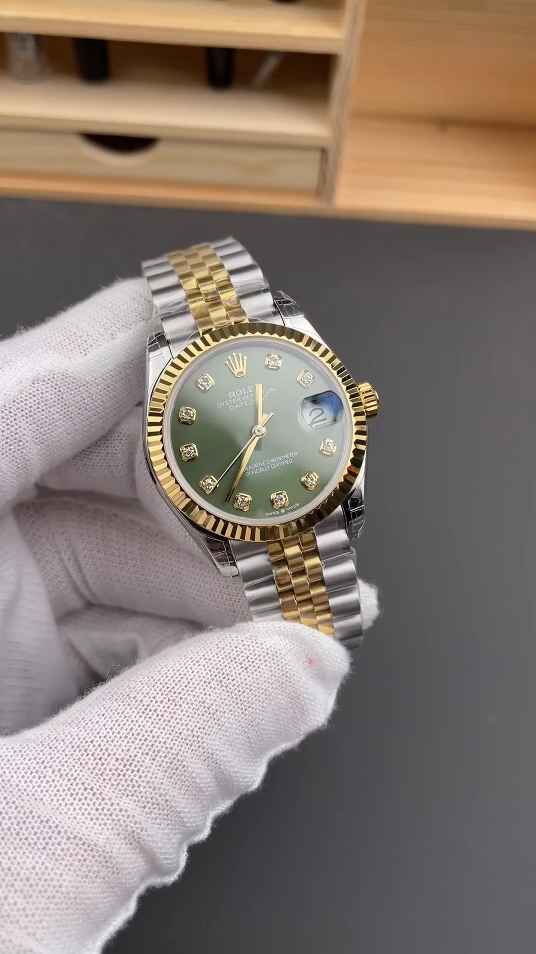 Rolex Datejust 31mm Stainless Steel and Yellow Gold 278273 0030 Green Jubilee