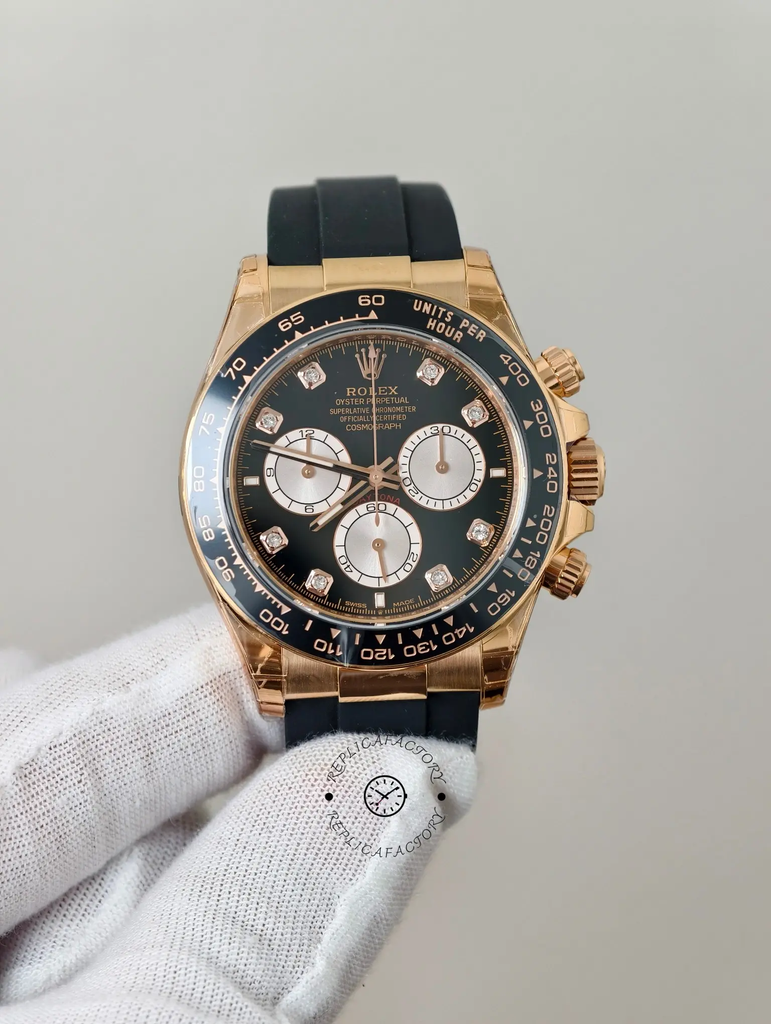 Rolex Daytona Everose Rubber 126515LN 0004 Black Dial Diamond Watch