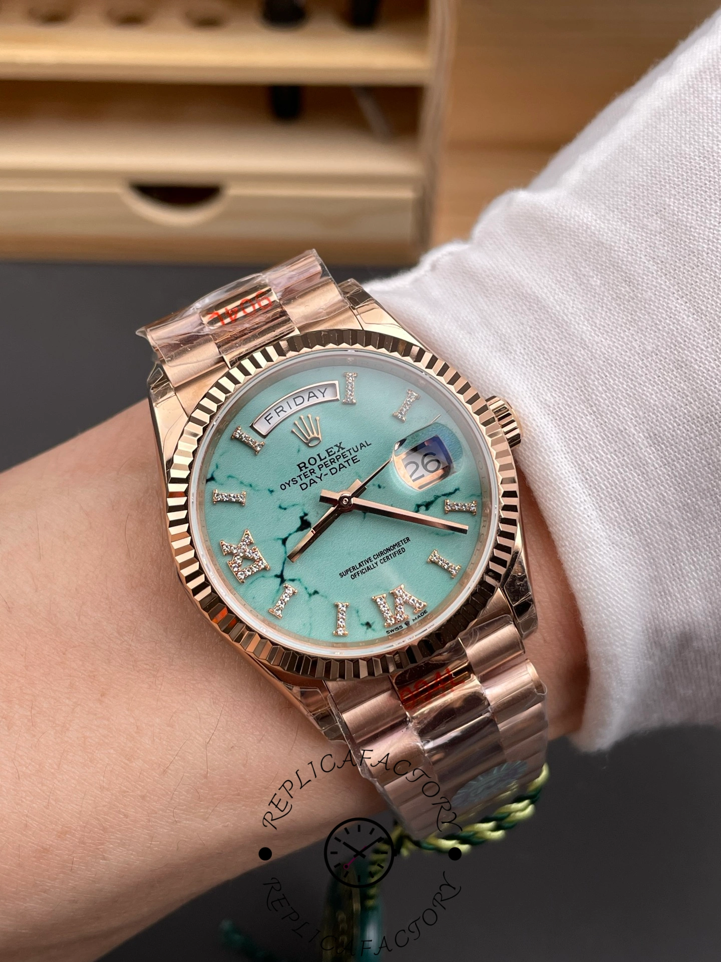 Rolex Day Date 128235-0064 Turquoise Diamonds Dial 36mm