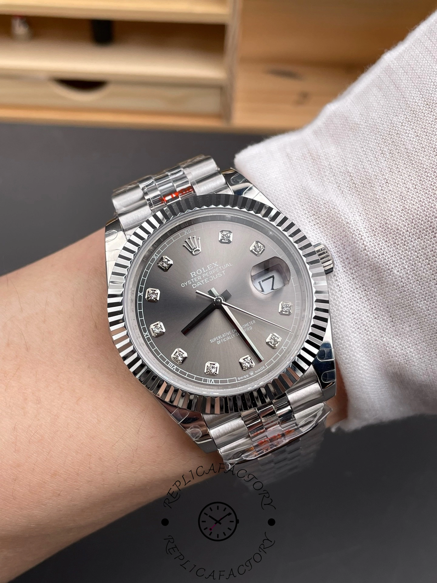 Rolex Datejust 41 Rhodium Diamond Dial Fluted Bezel m126334 0006 Men's Watch