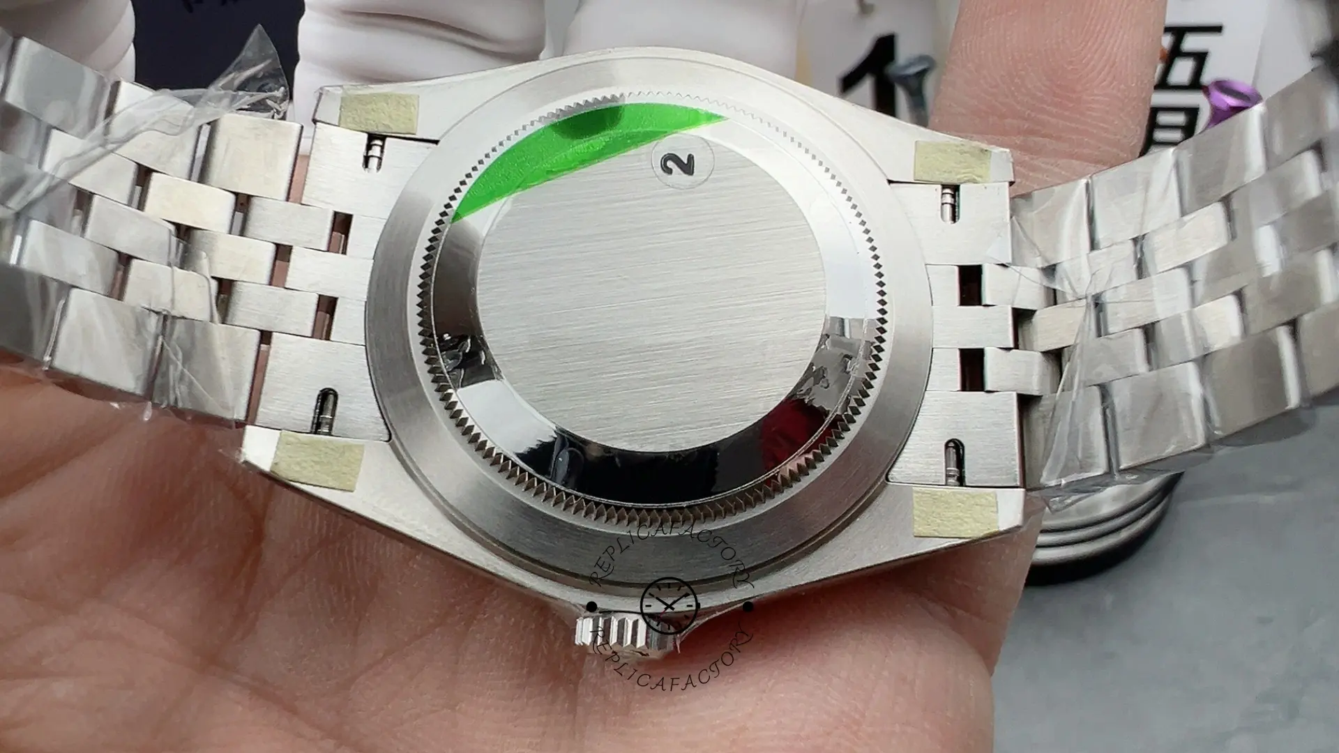 Case back view of Rolex Datejust 41 126334-0030 with solid back and Jubilee bracelet.
