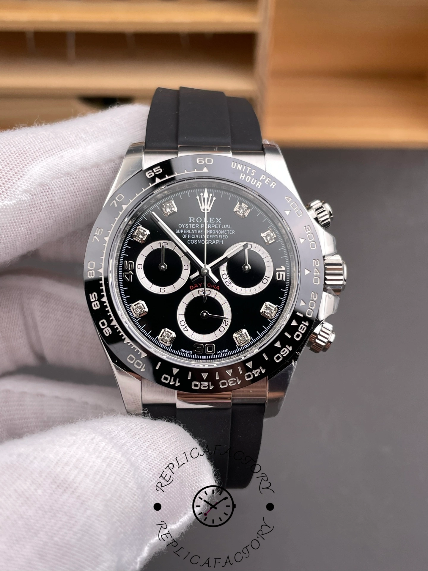 Rolex Daytona 116519 White Gold Automatic Black Dial Diamonds 40mm Mens Replica Watch