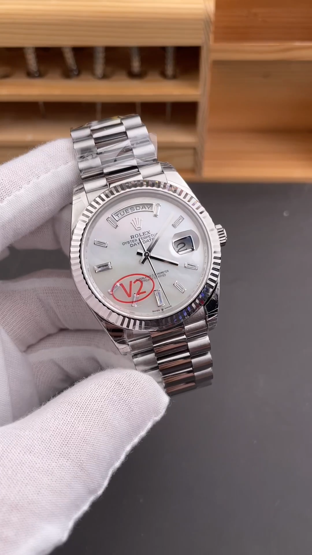 Rolex Day-Date 40 Platinum White Mother of Pearl Dial M228236-0026