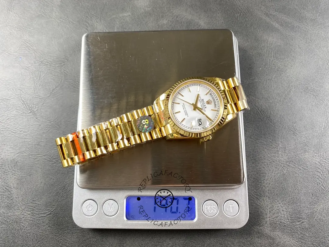 Rolex Day-Date 128238 Fluted Bezel White Roman Dial 36MM Replica Watch