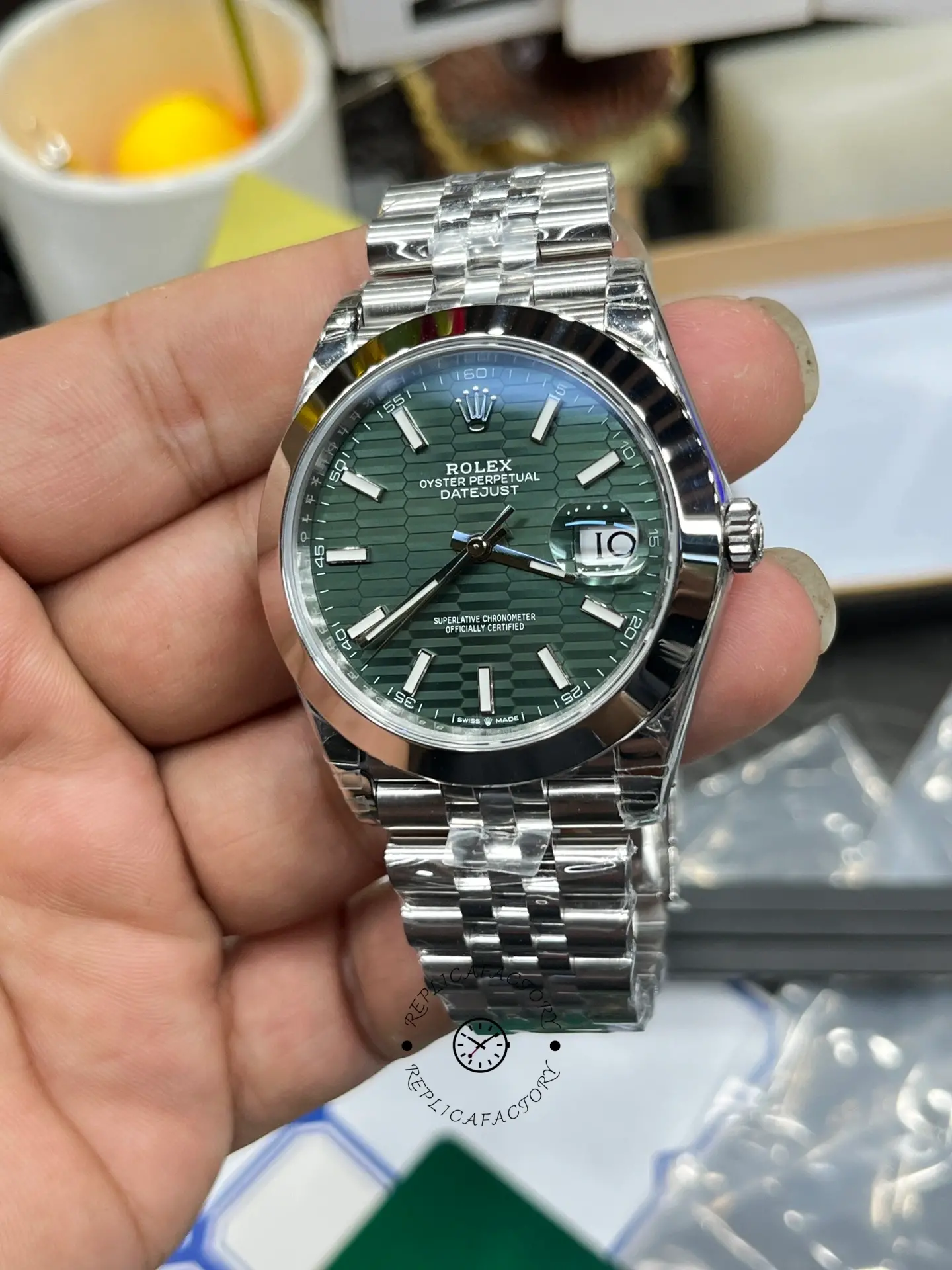 Rolex Datejust 41 Mint Green Dial with Smooth Bezel 126300 Men's Watch